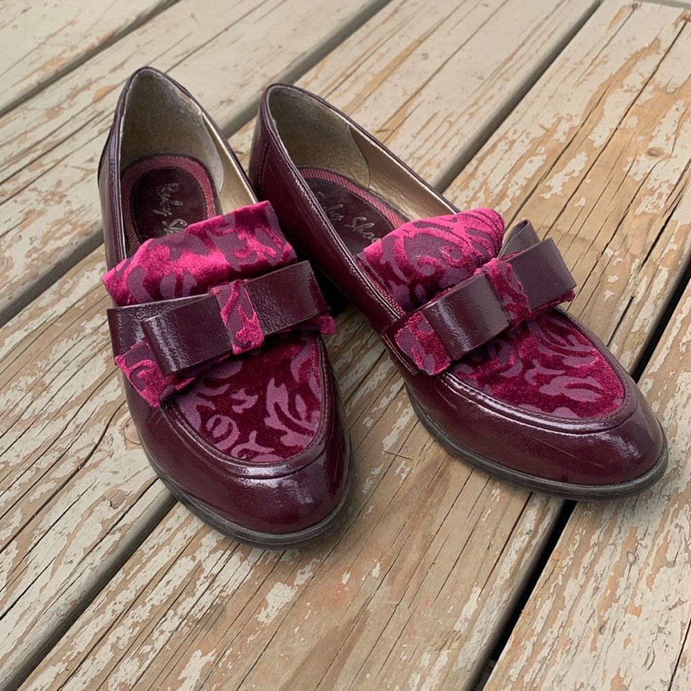 Burgundy flats velvet bow Ruby Shoo